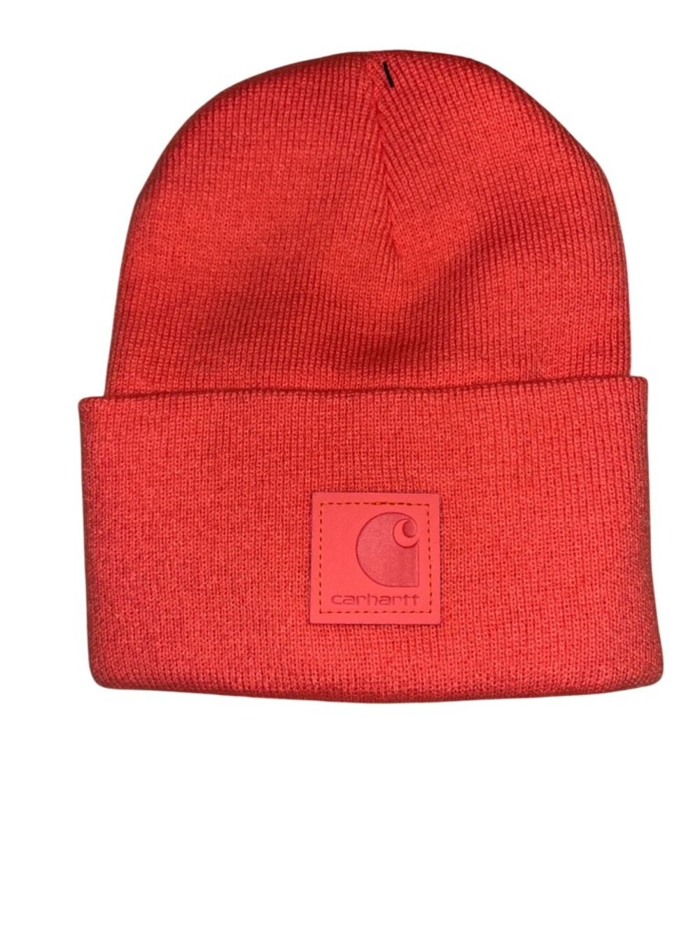 NWT CARHARTT Leather Tonal Patch Beanie Hat Acrylic Coral, MSRP $28.99